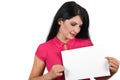 Attractive woman holding a blank page Royalty Free Stock Photo