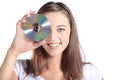 Attractive woman holding CD-Rom