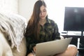 Woman Chatting Online During Cozy Morning Royalty Free Stock Photo