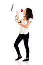 Attractive woman with megaphone. Royalty Free Stock Photo