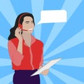 Attractive woman operator call center and empty speech bubble Royalty Free Stock Photo