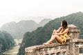 Attractive woman posing in the mountains of northern Vietnam. Asia Royalty Free Stock Photo