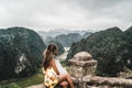 Attractive woman posing in the mountains of northern Vietnam. Royalty Free Stock Photo