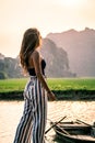 Attractive woman posing in the mountains of northern Vietnam. Royalty Free Stock Photo