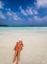 Attractive woman on a sandbank Royalty Free Stock Photo