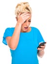 Attractive Woman Shocked by Cell Phone Message