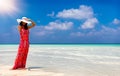 Attractive woman takes a selfie on a beach in the Maldives Royalty Free Stock Photo
