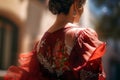 Attractive woman in traditional dress at the April Fair, Seville Fair (Feria de Sevilla). Seville April Fair.