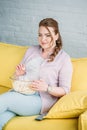 attractive woman watching movie with popcorn Royalty Free Stock Photo