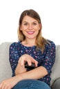 Attractive woman watching tv Royalty Free Stock Photo