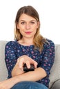 Attractive woman watching tv Royalty Free Stock Photo