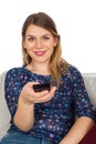 Attractive woman watching tv Royalty Free Stock Photo