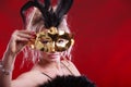 Attractive woman wearing carnival mask. Royalty Free Stock Photo