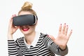 Attractive woman wearing virtual reality glasses. VR headset. Virtual reality concept Royalty Free Stock Photo