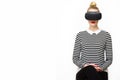 Attractive woman wearing virtual reality glasses. VR headset. Virtual reality concept on white Royalty Free Stock Photo