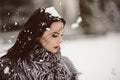 Attractive woman in white and gray fur coat Royalty Free Stock Photo