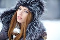 Attractive woman in wintertime outdoor Royalty Free Stock Photo