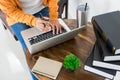 Attractive Young beautiful entrepreneur Woman smiling and looking at laptop screen, Working from Home Royalty Free Stock Photo