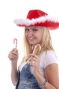 Attractive young blonde female is wearing Christmas clothes