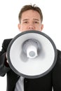 Attractive Young Business Man with Bullhorn Royalty Free Stock Photo