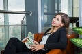 Attractive young businesswoman counting money dollars and smile Royalty Free Stock Photo