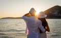 Attractive young couple on the beach, enjoying summer vacation, travel Royalty Free Stock Photo