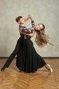 Attractive young couple of children dancing ballroom dance Royalty Free Stock Photo