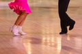 Attractive young couple of children dancing ballroom dance. Girl and boy dancer international dancing Royalty Free Stock Photo