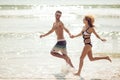 Attractive young couple have fun on beach Royalty Free Stock Photo