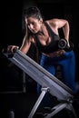 Attractive young fit sportswoman working out in gym lifting Royalty Free Stock Photo