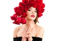 Attractive young girl with fashionable red roses hairstyle Royalty Free Stock Photo