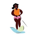 Attractive young girl silhouette surfing on surfboard. Isolated icon concept beauty woman character in swimsuit relaxing Royalty Free Stock Photo