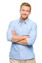 Attractive young man with arms folded on white background