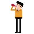 Attractive young man drinking syrup from a bottle Royalty Free Stock Photo