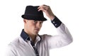 Attractive young man with fedora and white shirt Royalty Free Stock Photo