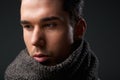 Attractive young man with gray wool scarf Royalty Free Stock Photo