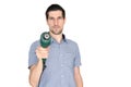 Attractive young man holding an electric drill Royalty Free Stock Photo