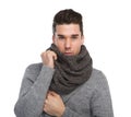 Attractive young man posing with gray wool scarf Royalty Free Stock Photo