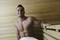 Attractive young man in sauna Royalty Free Stock Photo