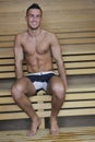 Attractive young man in sauna Royalty Free Stock Photo