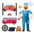 Vector Car Mechanic. Flat style colorful Cartoon illustration