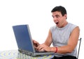 Attractive Young Man Working On Laptop With S Royalty Free Stock Photo