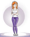 Attractive young red-haired sportswoman adult standing. Vector i Royalty Free Stock Photo