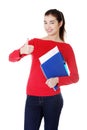 Attractive young showing her perfect exam result. Royalty Free Stock Photo