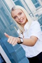 Attractive young successful smiling business woman standing outdoor Royalty Free Stock Photo