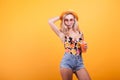 Attractive young woman drinking orange juice Royalty Free Stock Photo