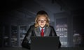 Attractive young woman in glasses sitting at desk Royalty Free Stock Photo