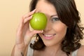 Attractive Young Woman Holding Fresh Ripe Juicy Green Apple Royalty Free Stock Photo