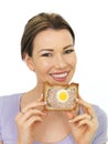 Attractive Young Woman Holding A Slice Of Gala Pie Royalty Free Stock Photo