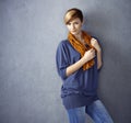 Attractive young woman leaning to wall Royalty Free Stock Photo